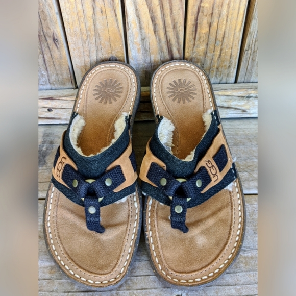 UGG Black , Suede Leather Slides, Sz 6 - Picture 5 of 10